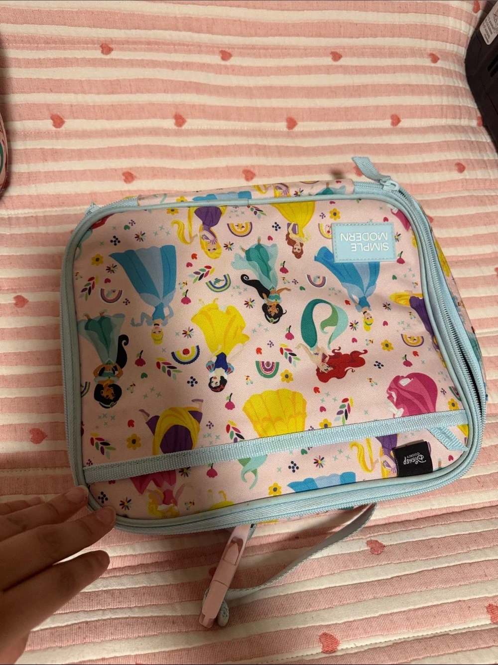 Girls Princess Print School Backpack - Pink with Light Blue Accents - Picture 11 of 14